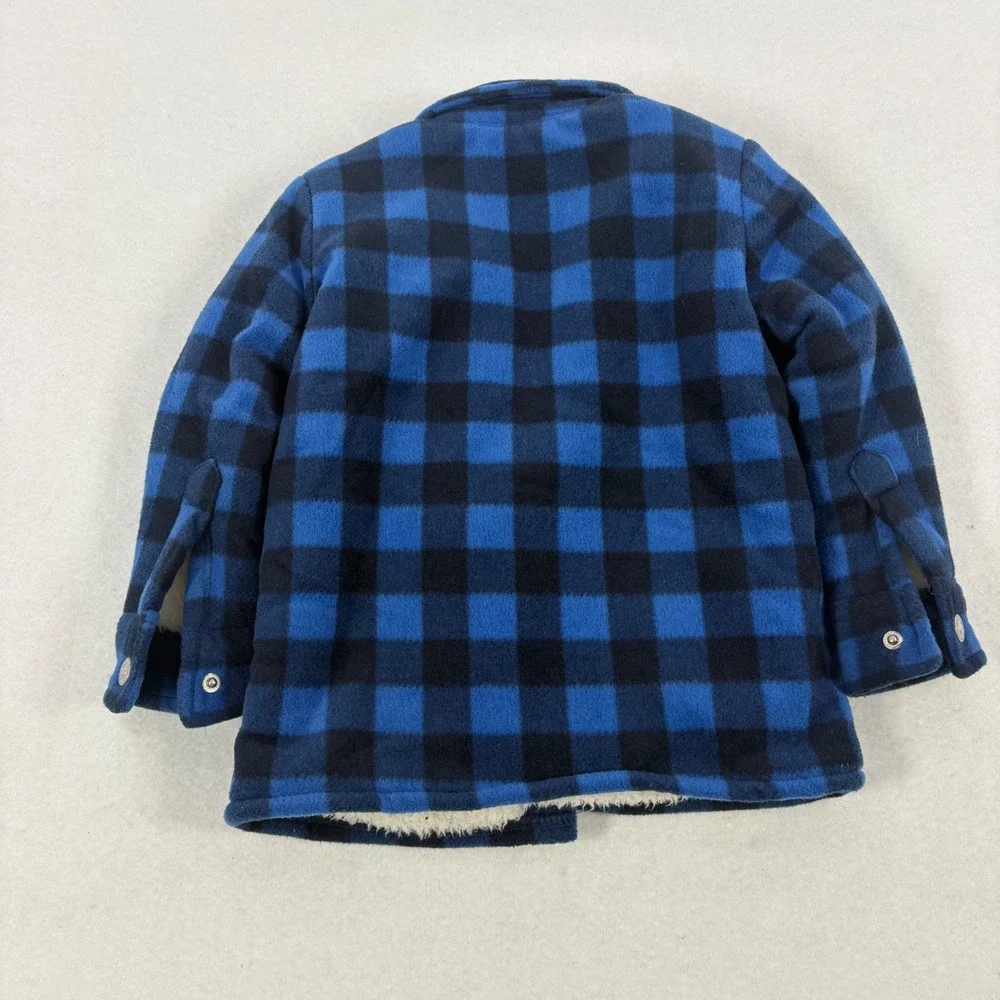 7‎ For All Mankind Kids Blue Buffalo Plaid Sherpa Lined Fleece Shirt Jacket 2T
